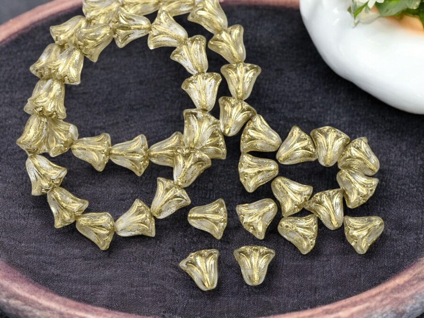 *15* 9x10mm Gold Washed Crystal Lily Flower Beads