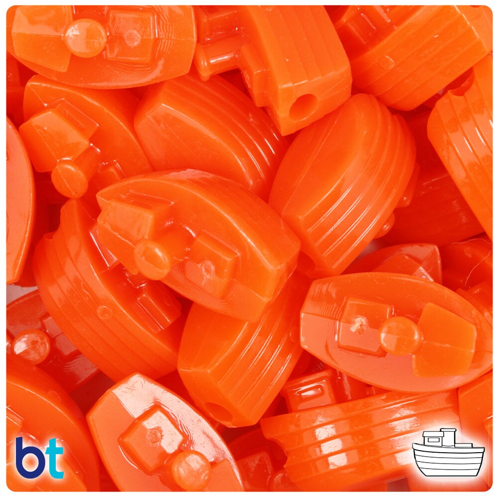 BeadTin Tangelo Neon Bright 25mm Boat Plastic Pony Beads (24pcs)