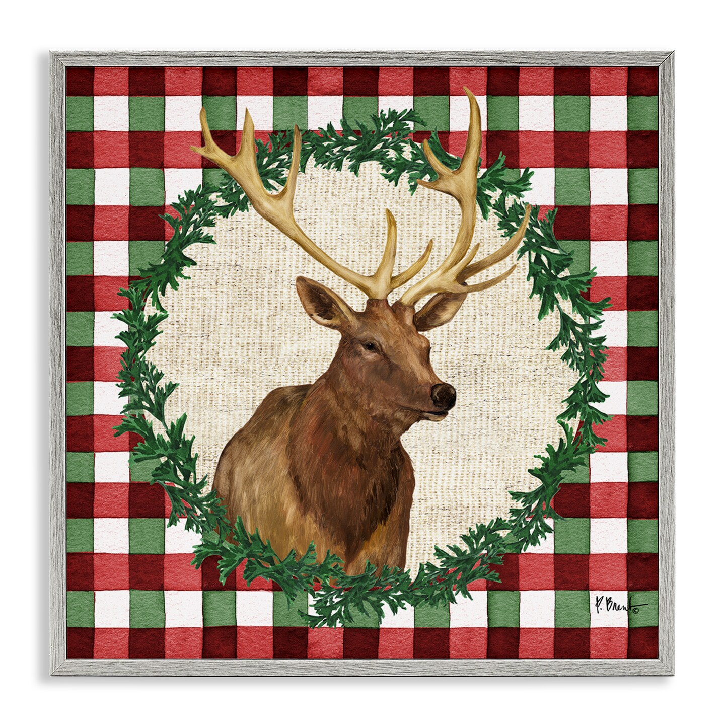 Stupell Industries Plaid Holiday Elk Framed Giclee Wall Art Design by Paul Brent