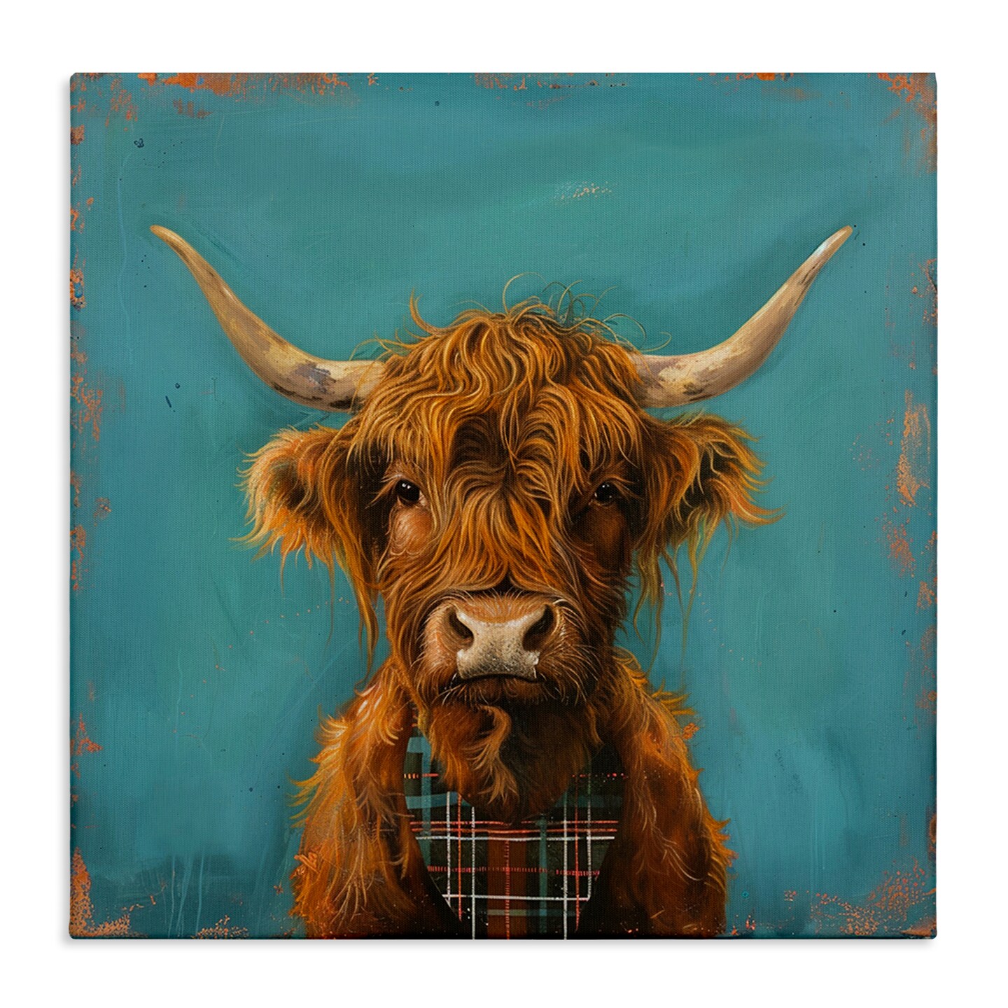 Stupell Industries Highland Cow on Blue Canvas Wall Art Design by LSR Design Studio