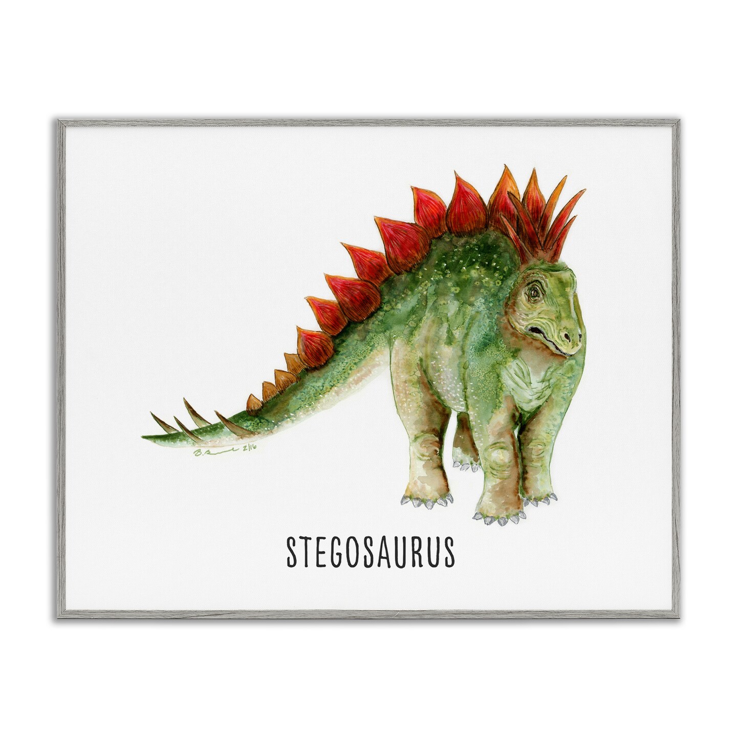 Stupell Industries Stegosaurus Dinosaur Learning Framed Giclee Wall Art Design by Brett Blumenthal