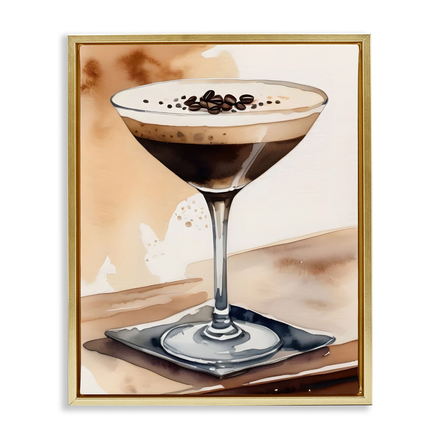 Stupell Industries Espresso Martini Watercolor Floater Framed Canvas Wall Art Design by LSR Design Studio