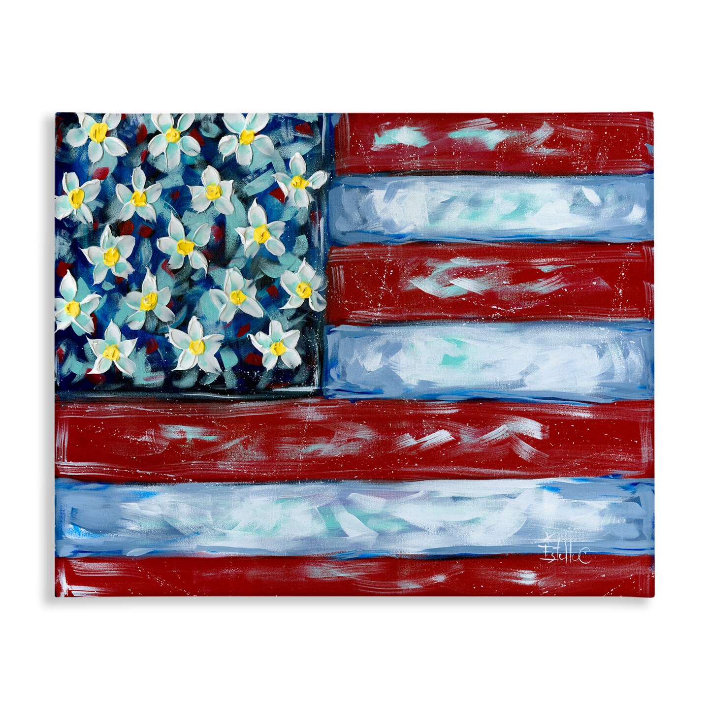 Stupell Industries Flower Stars &#x26; Stripes Flag Canvas Wall Art Design by Estelle Grengs
