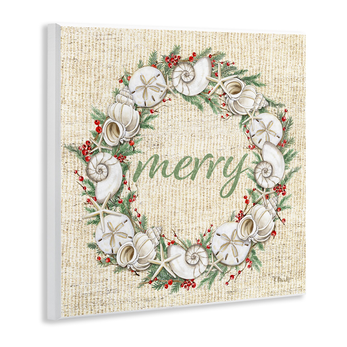 Stupell Industries Shells &#x26; Holly Merry Wall Plaque Art Design by Paul Brent