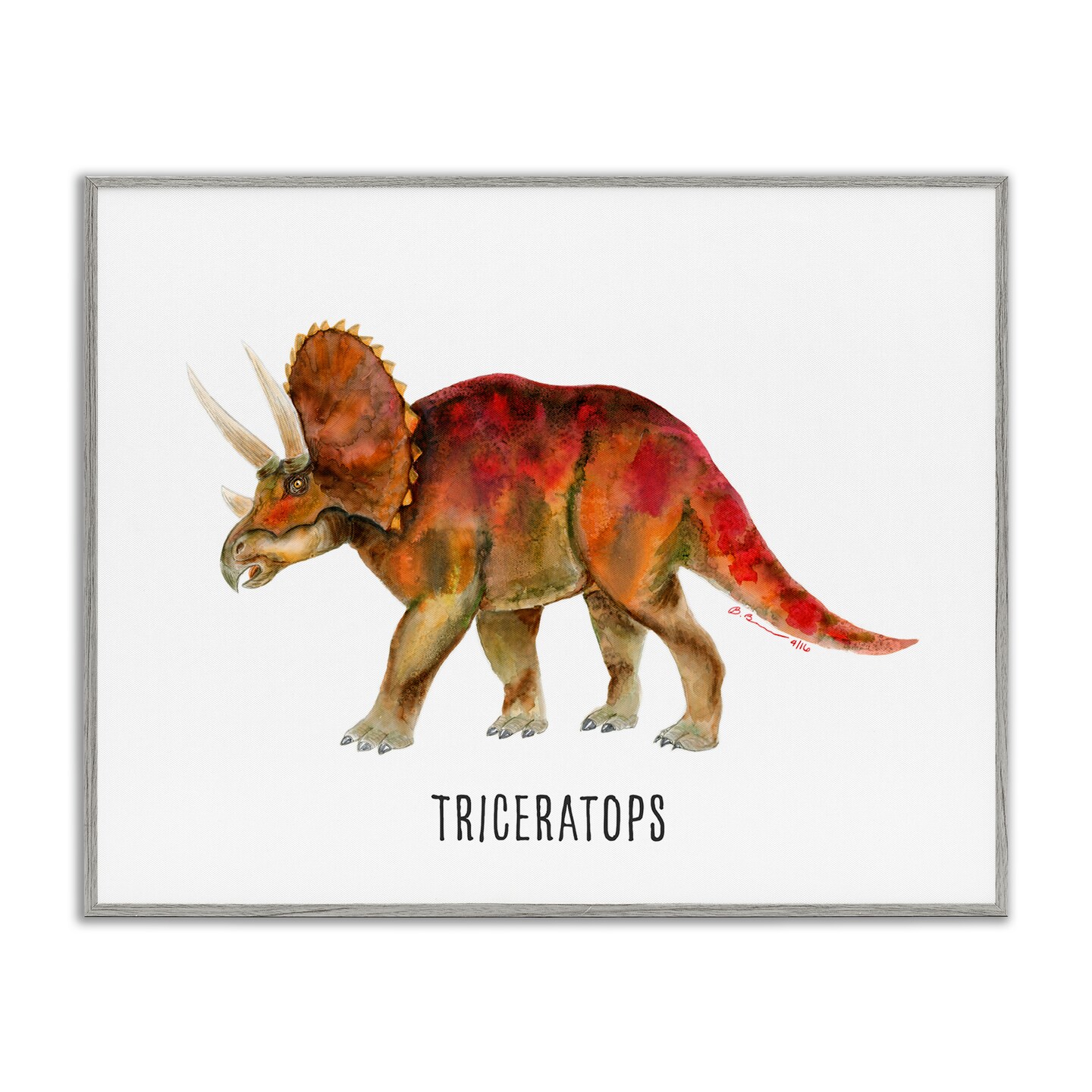 Stupell Industries Triceratops Dinosaur Learning Framed Giclee Wall Art Design by Brett Blumenthal