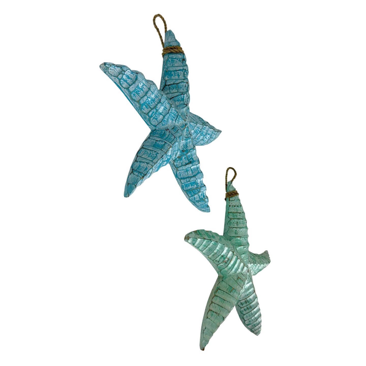 Set of 2 Wooden Coastal Wall Sculptures Distressed Hanging Decor, 12 In.