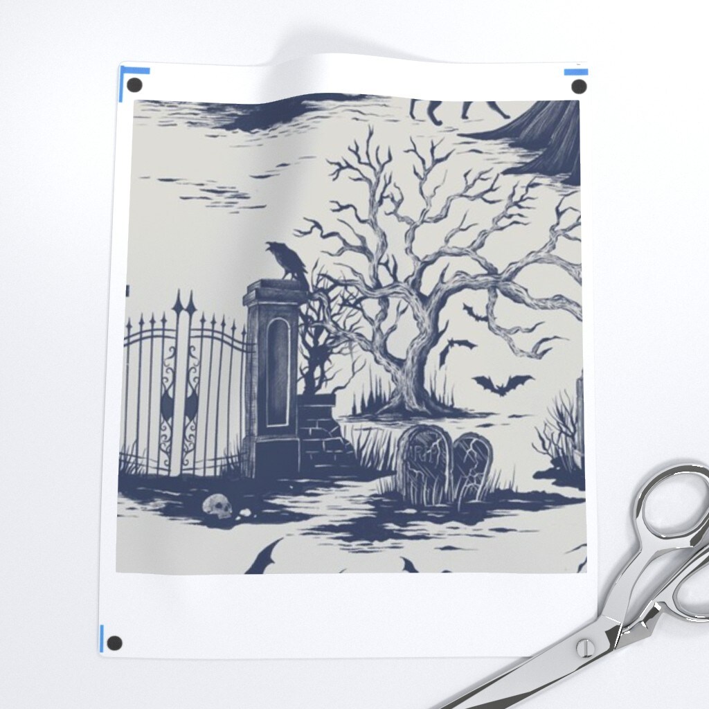 Toile Witch Halloween Dracula Grim Reaper Spooky Pumpkins Graveyard Vintage Victorian Haunted Gothic De Juoy Custom Printed Fabric by Spoonflower Various Fabrics by the Yard or Fat Quarter