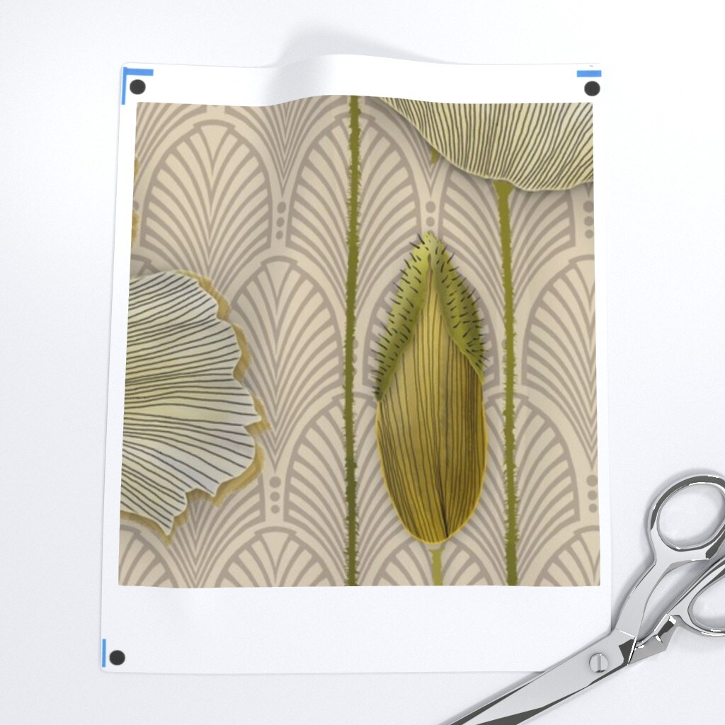 Art Deco Nouveau Neutral Floral Poppy Poppies Retro Botanical Vintage Style Beige Gold Custom Printed Fabric by Spoonflower Various Fabrics by the Yard or Fat Quarter