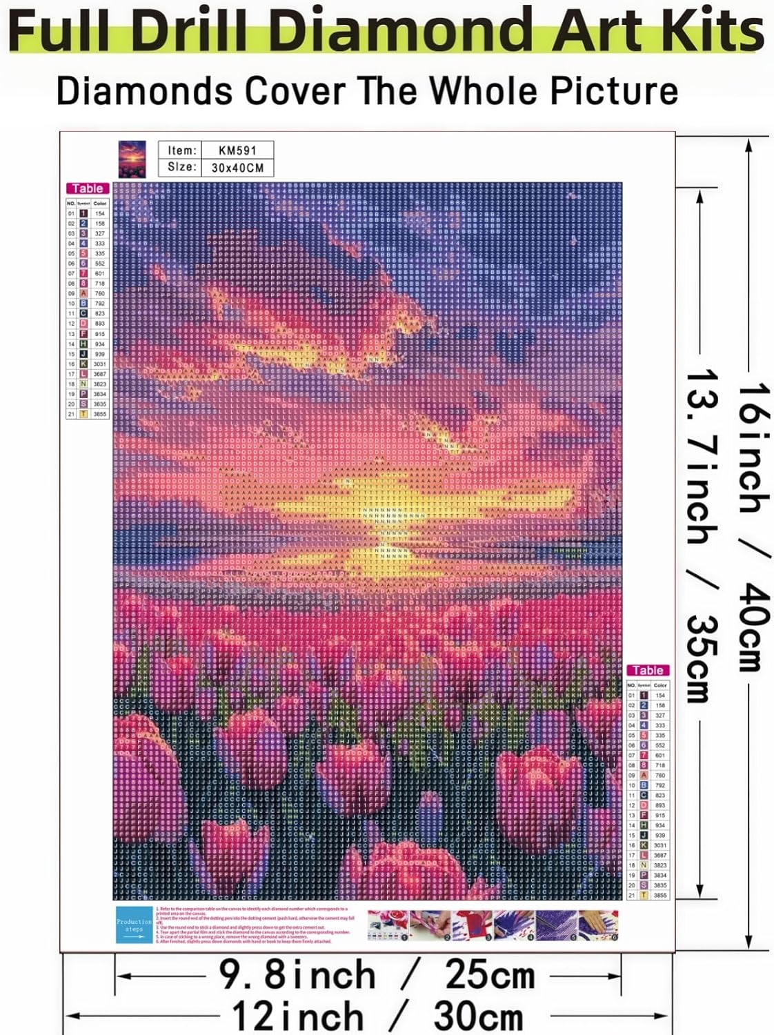 11.8"x15.7" 5D Tulip Flower Diamond Painting Kit for Adults – DIY Full Drill Gem Art, Beginner-Friendly Wall Decor & Craft