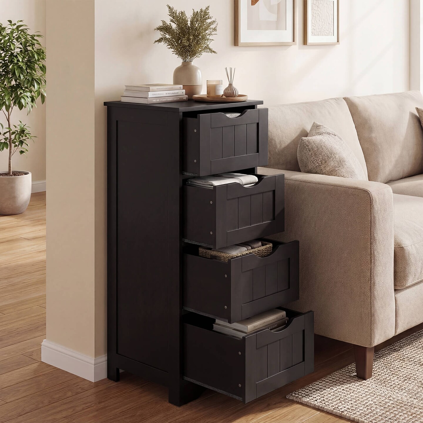 Costway 32.5'' Bathroom Floor Cabinet with Anti-tipping Device Freestanding Towel Cabinet