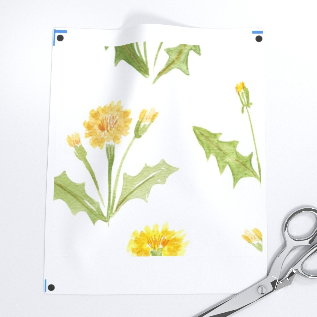 Dandelion Wildflower Yellow Watercolor Floral Flower Custom Printed Fabric by Spoonflower Various Fabrics by the Yard or Fat Quarter