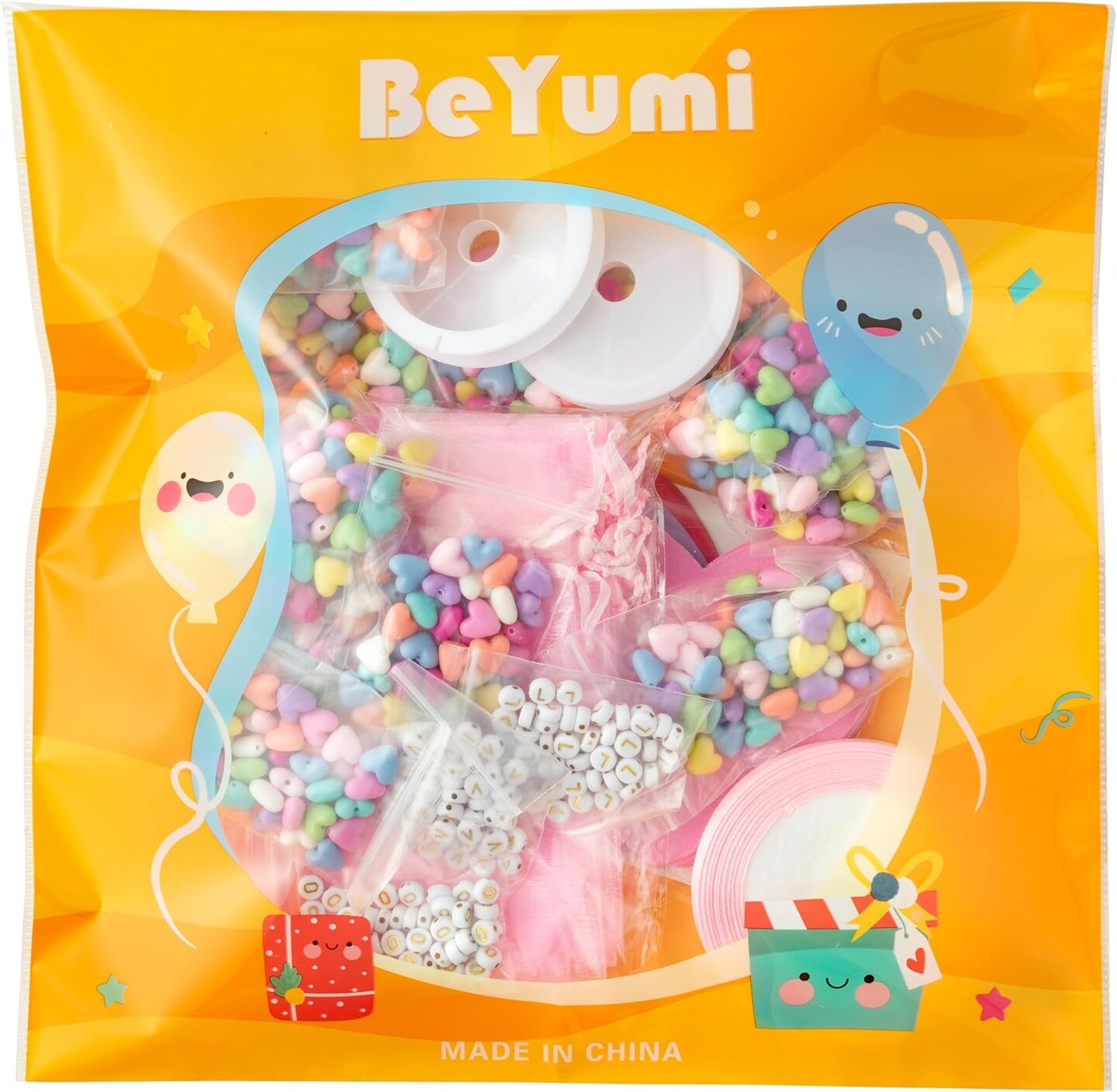 Mother’s Day Card Making DIY Bracelet Craft Kit for Kids – 24 Pack LOVE Letter Beads Bracelet Set with Heart Greeting Cards, Gift Bags & Elastic String for Classroom & Party Activities (Ages 6–12)