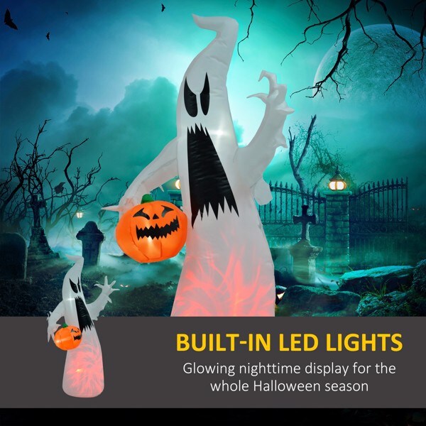 Halloween Inflatable 41.25" White Ghost Decoration Holding a Pumpkin