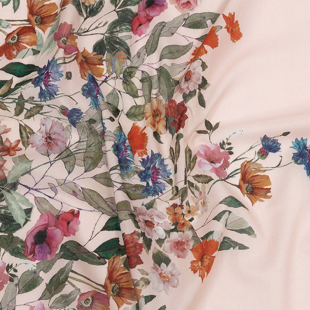 1 Yard Pink and Multicolor Floral Border Cotton Voile Adagio Print Fabric