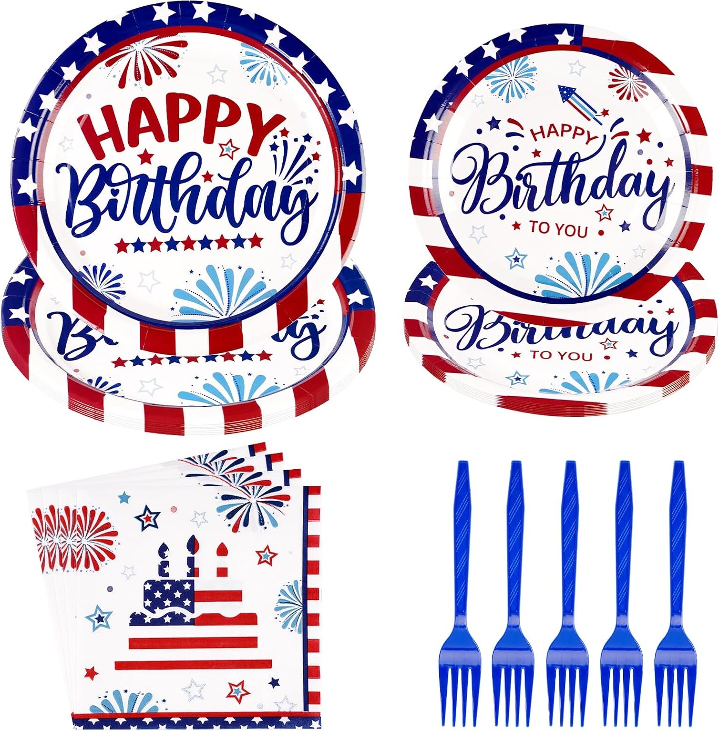 96pcs 4th of July Birthday Plates – Patriotic Disposable Party Supplies