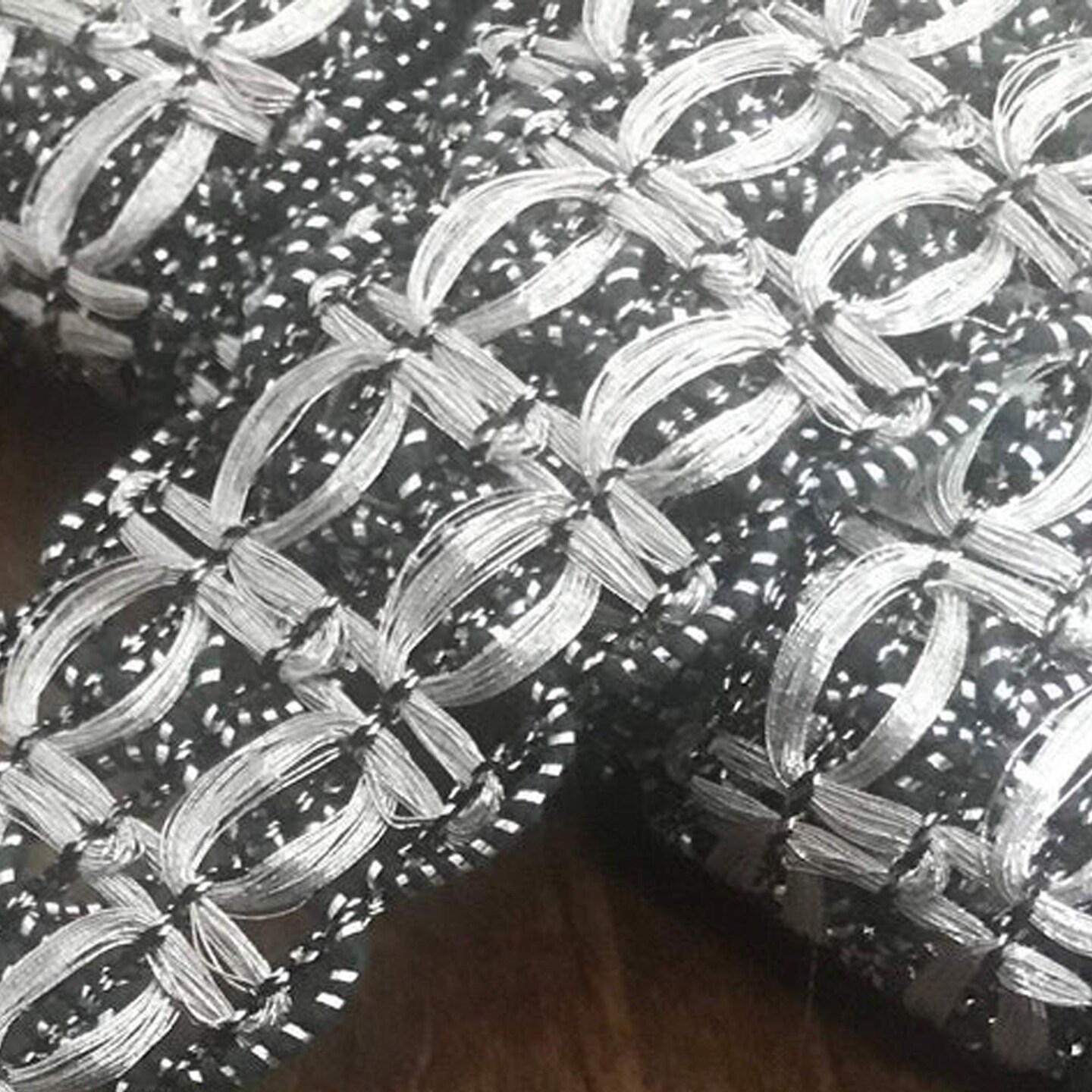 1&#x22; Gunmetal &#x26; Silver Metallic Lace Gimp Trim &#x2013; Pull-Through Threading Decorative Upholstery Braid