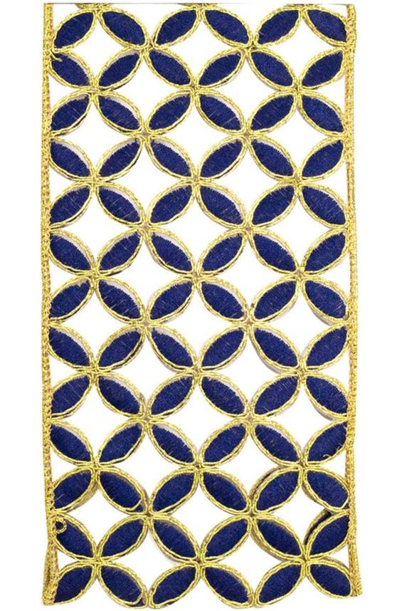 4&#x22; Petal Cut Embroidery Ribbon: Navy/Gold (5 Yards)