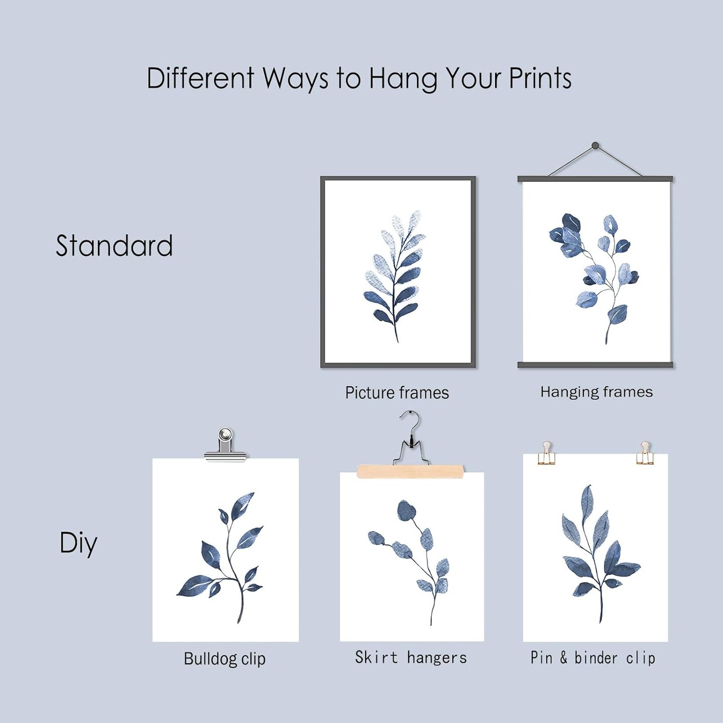 Navy Blue Botanical Art Set of 6, Minimalist Abstract Prints