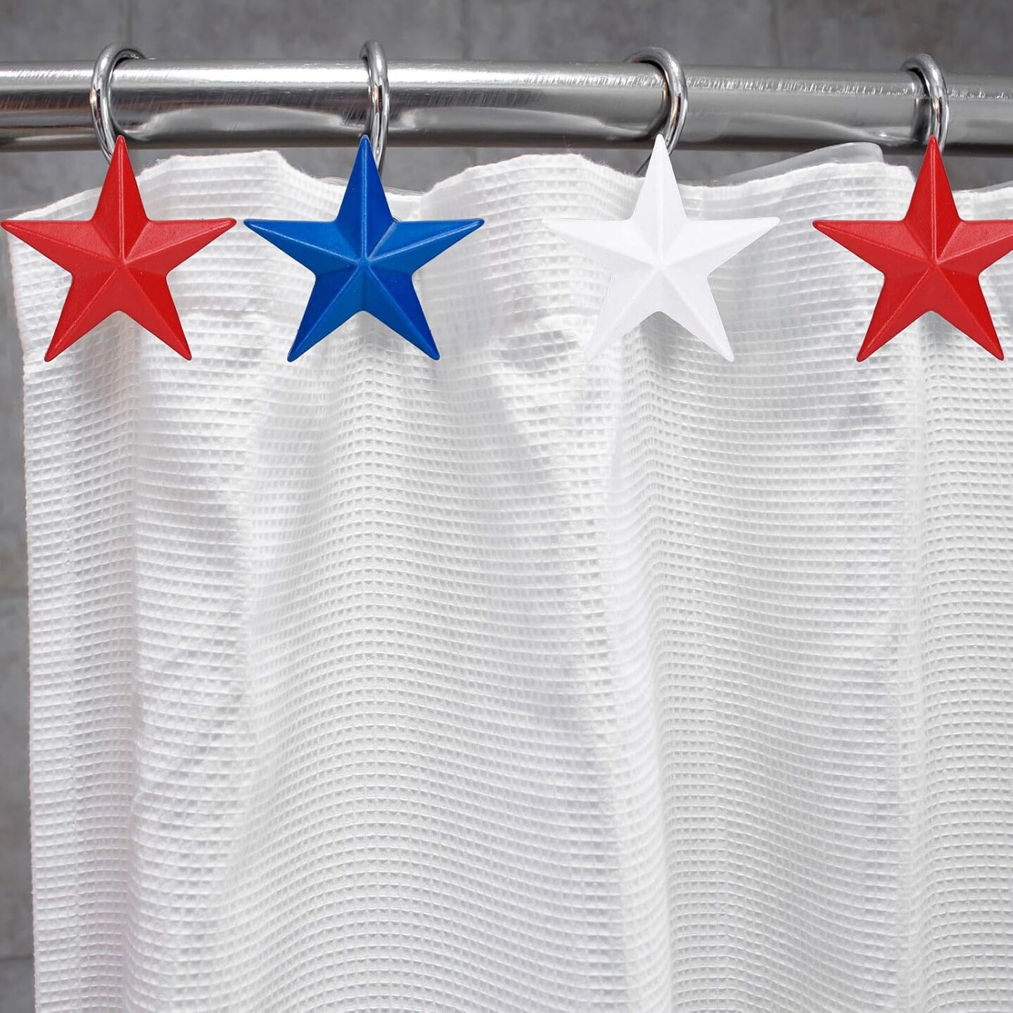 12Pcs Patriotic Stars Shower Curtain Hooks 4th of July Independence Day Decorative(Red, White, and Blue)