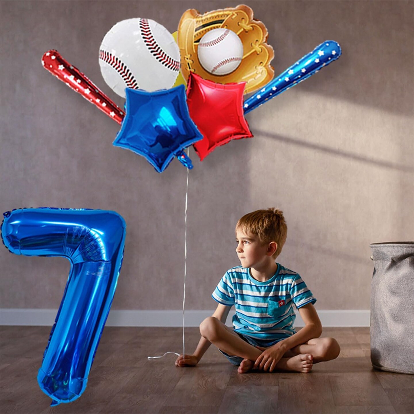 Navy Blue Number Balloons Baseball Balloons Set, Foil Number Balloons 40 inch(Blue7)