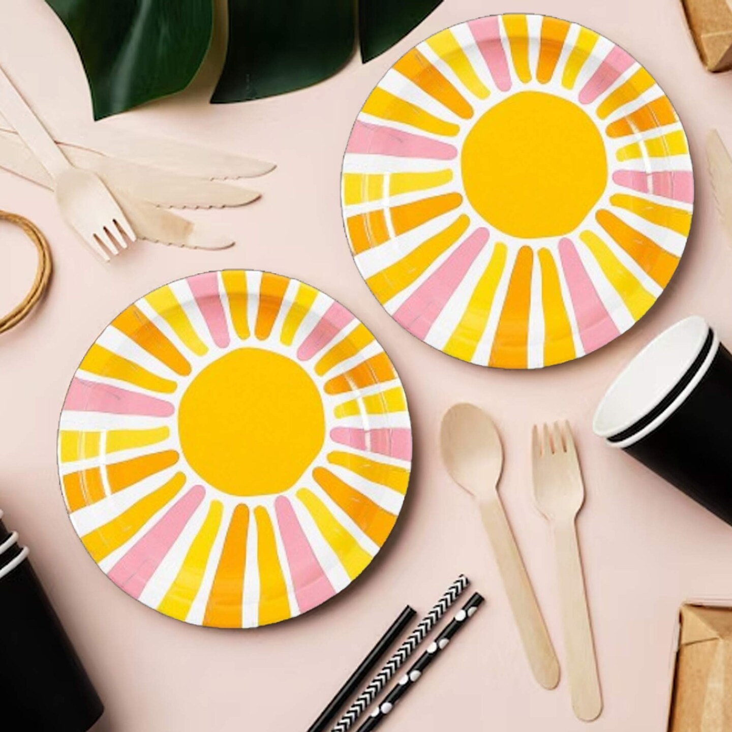 8 Ct. Summer Party Dessert Plates 7 1/4" Disposable Paper Plates Bright & Fun Summer Tableware