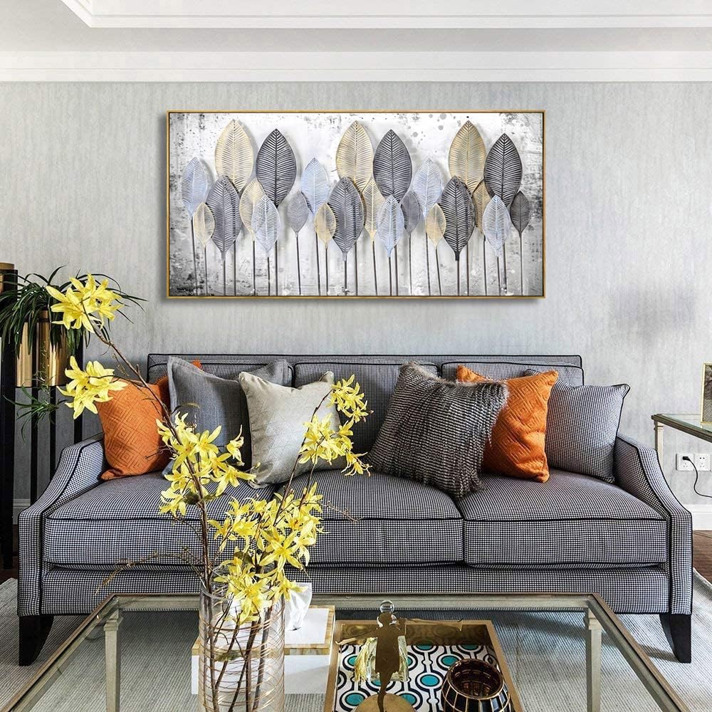 Wall Art Light modern Abstract Canvas wall art Black and white leaves (30&#x22;x60&#x22; with Framed)