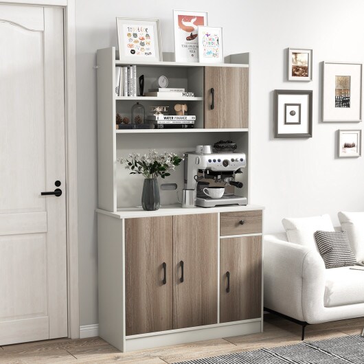Slickblue 71 Inch Kitchen Pantry Storage Cabinet Sideboard with Built-in Charge Station