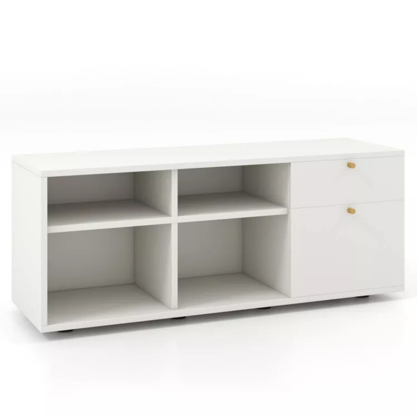 MDF Storage Cabinet White 2 Drawers 4 Cubes TV Stand 42.5 Inch Top