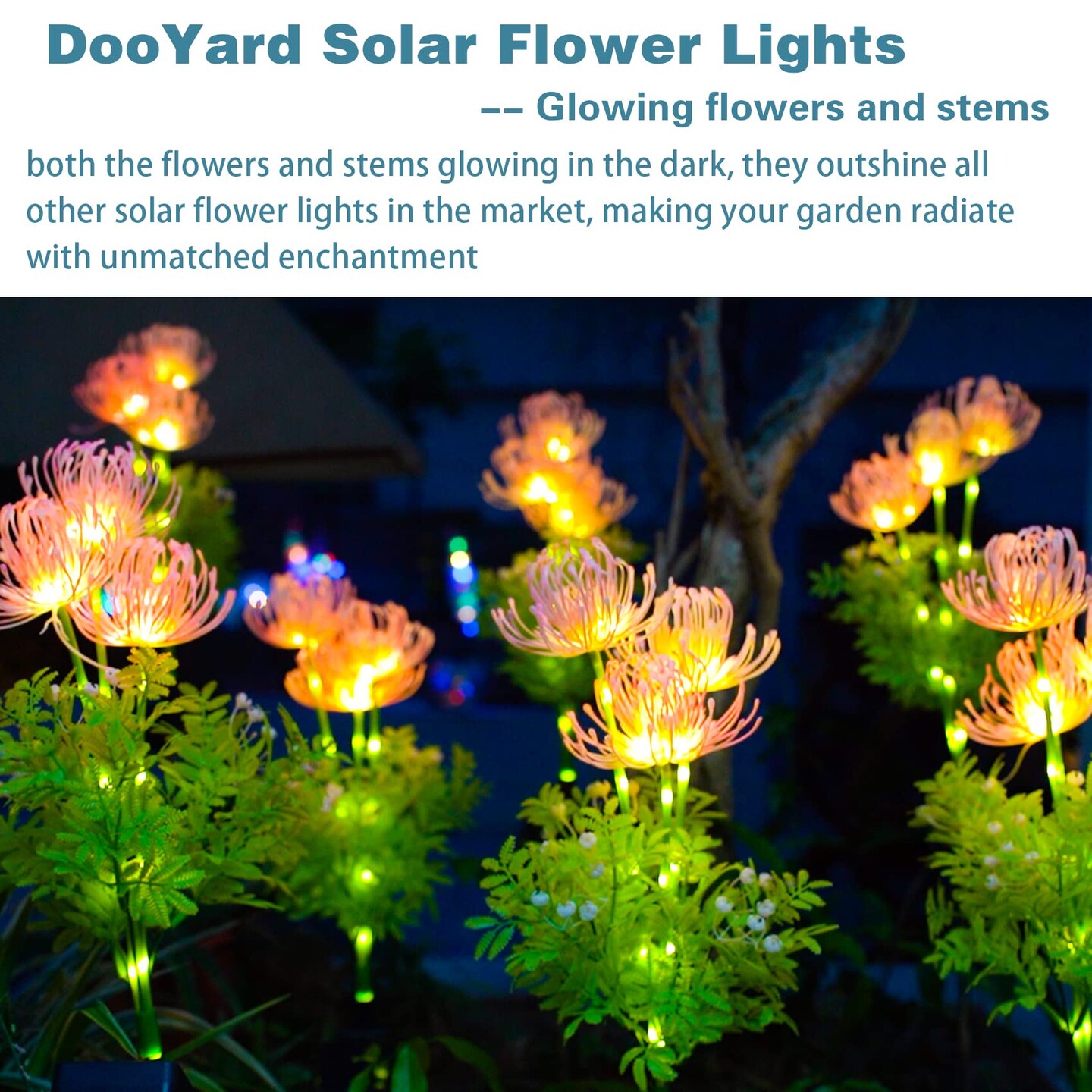 DooYard Solar Garden Lights, Solar Flowers Lights with Glowing Flowers &#x26; Stems, Upgraded Solar Panel, Solar Lights Outdoor for Garden Decoration,Yard Decor and Gift for Mother (2 Pack)