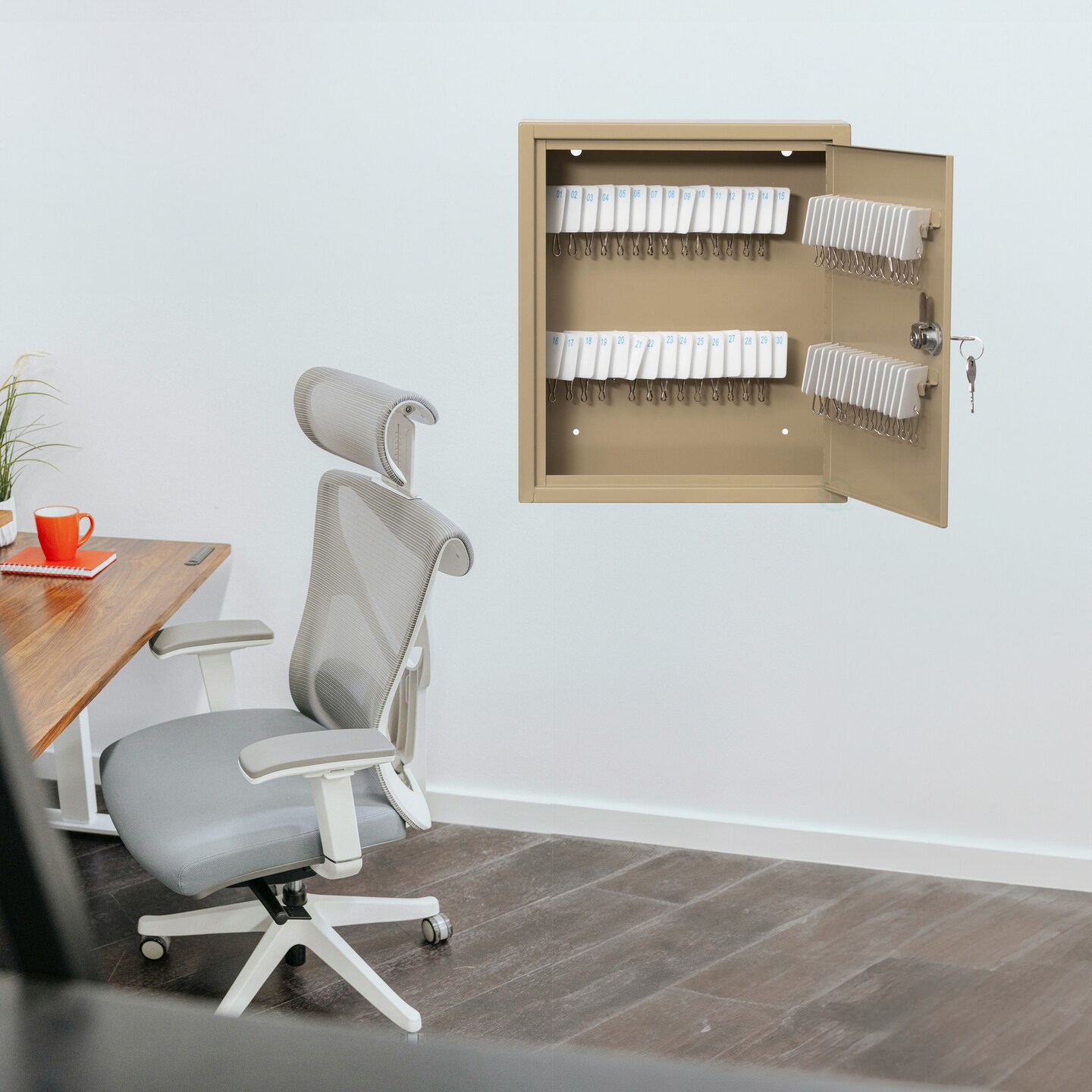 Basicwise 60-Key Security Steel Cabinet with Numbered Tags and Key Lock – Key Holder Wall Mount Lock Box for Office, School, Valets, Hotels, House and Car Keys