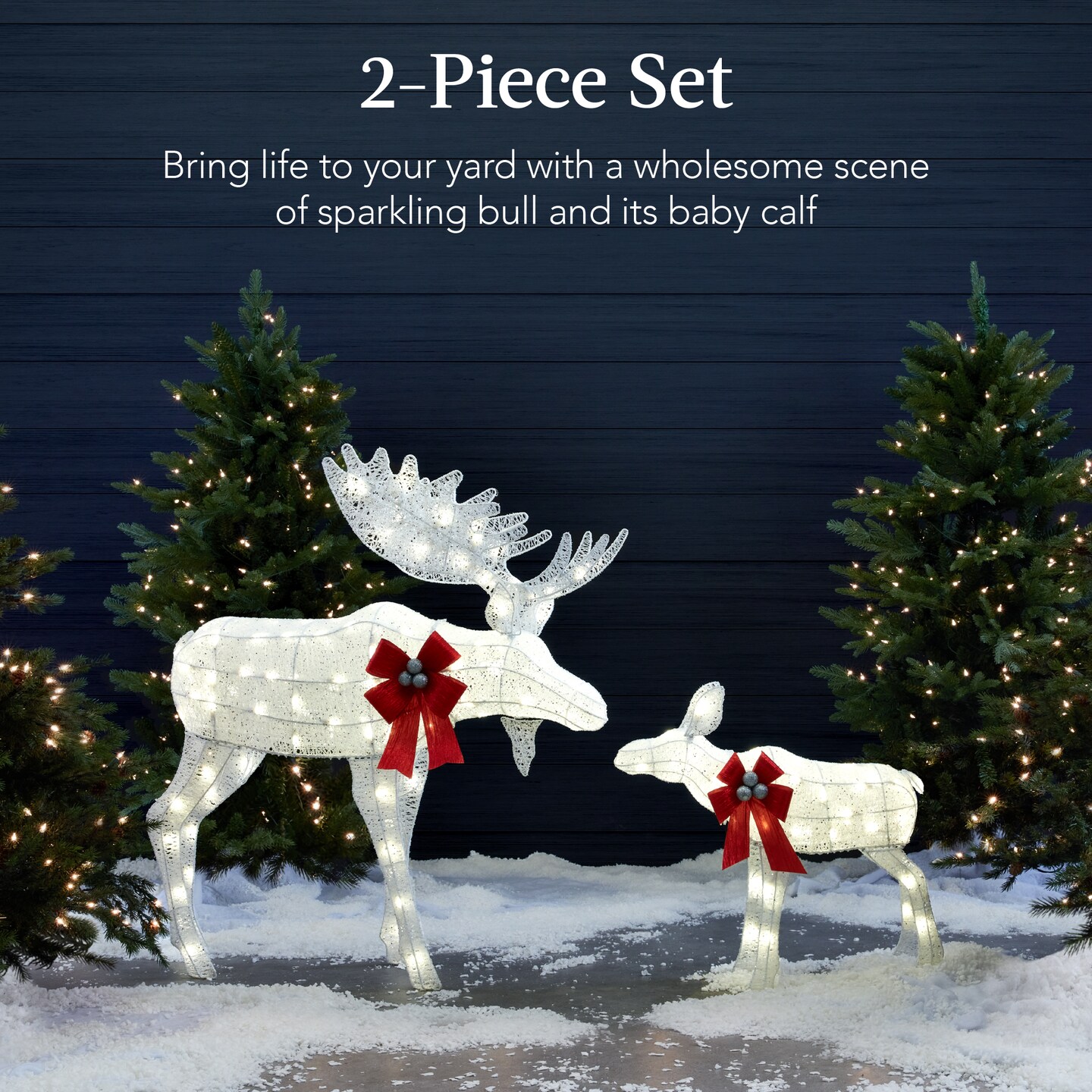 Best Choice Products 2-Piece Moose Family Lighted Christmas Yard D&#xE9;cor Set w/ 170 LED Lights, Stakes, Zip Ties