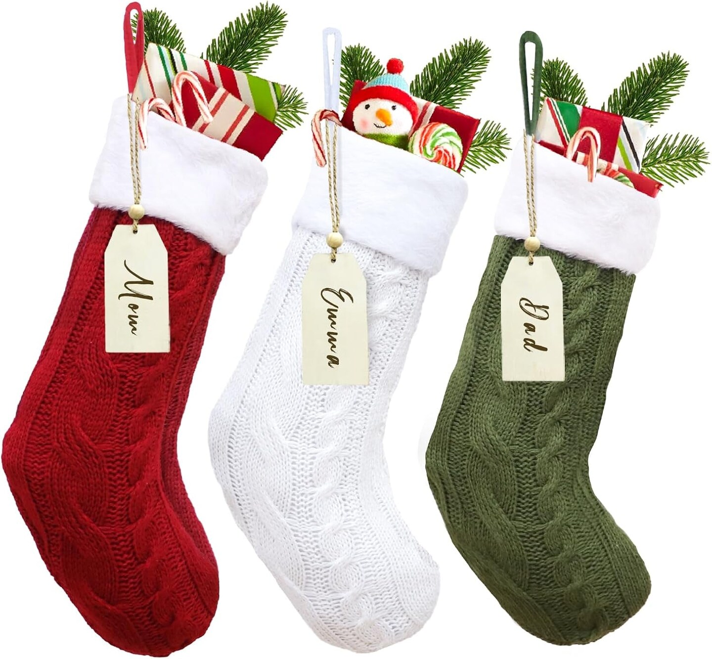 mom stockings Knit Christmas Stockings Set of 3, 18 Inch Large Christmas Stocking with  Plush Faux Fur and Gift Tag, Green Red and White Stocking Rustic Xmas  Stockings for Fireplace Christmas Tree Decor | Michaels