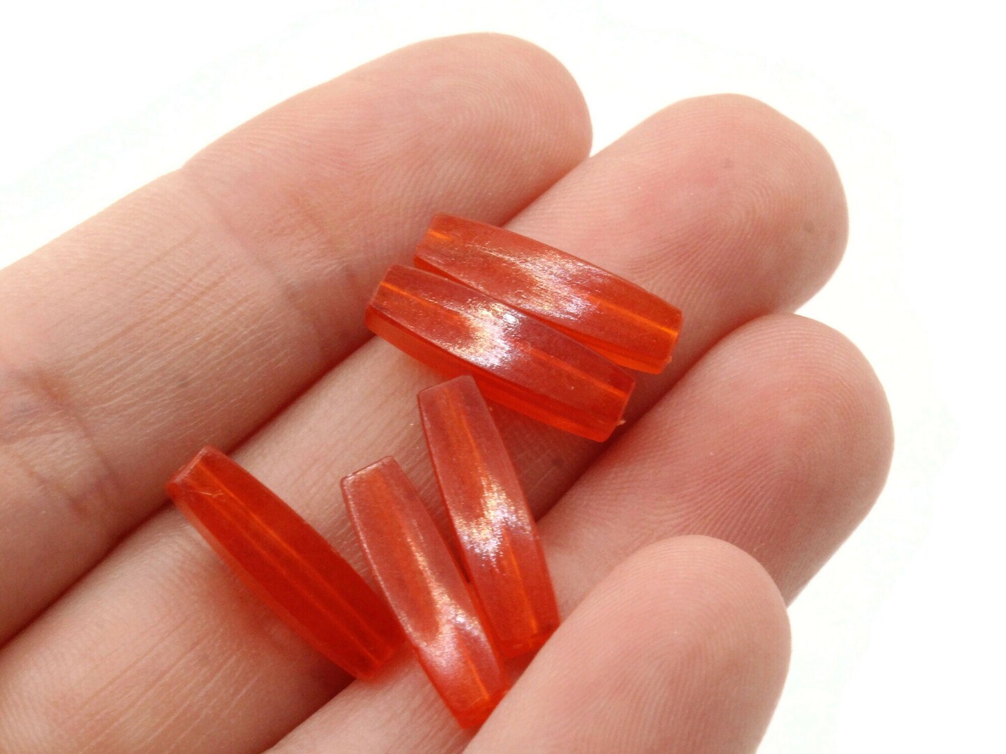 25 16mm Red Vintage Plastic Rectangle Tube Beads
