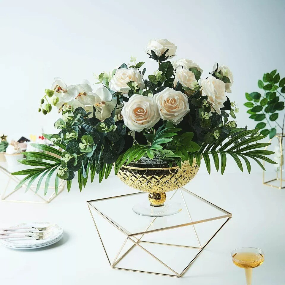 14-Inch Gold Clear Metal Glass Geometric CAKE STAND Party Wedding Decorations