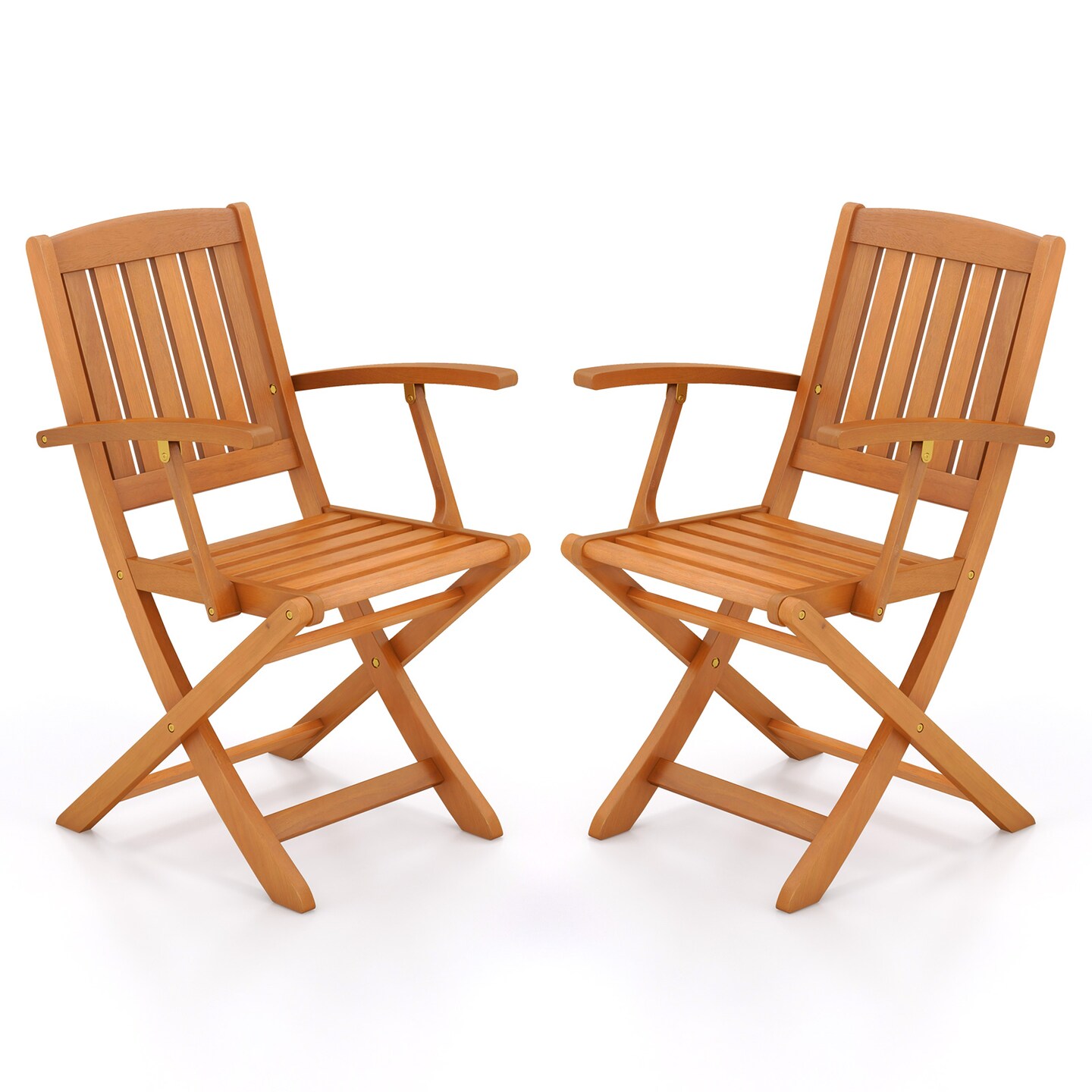 Set of 2 Foldable Natural Eucalyptus Wood Outdoor Dining Chairs for Deck and Yard
