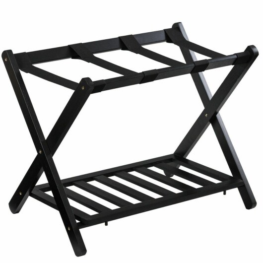 Folding Wood Stand Travel Luggage Rack with Shelf
