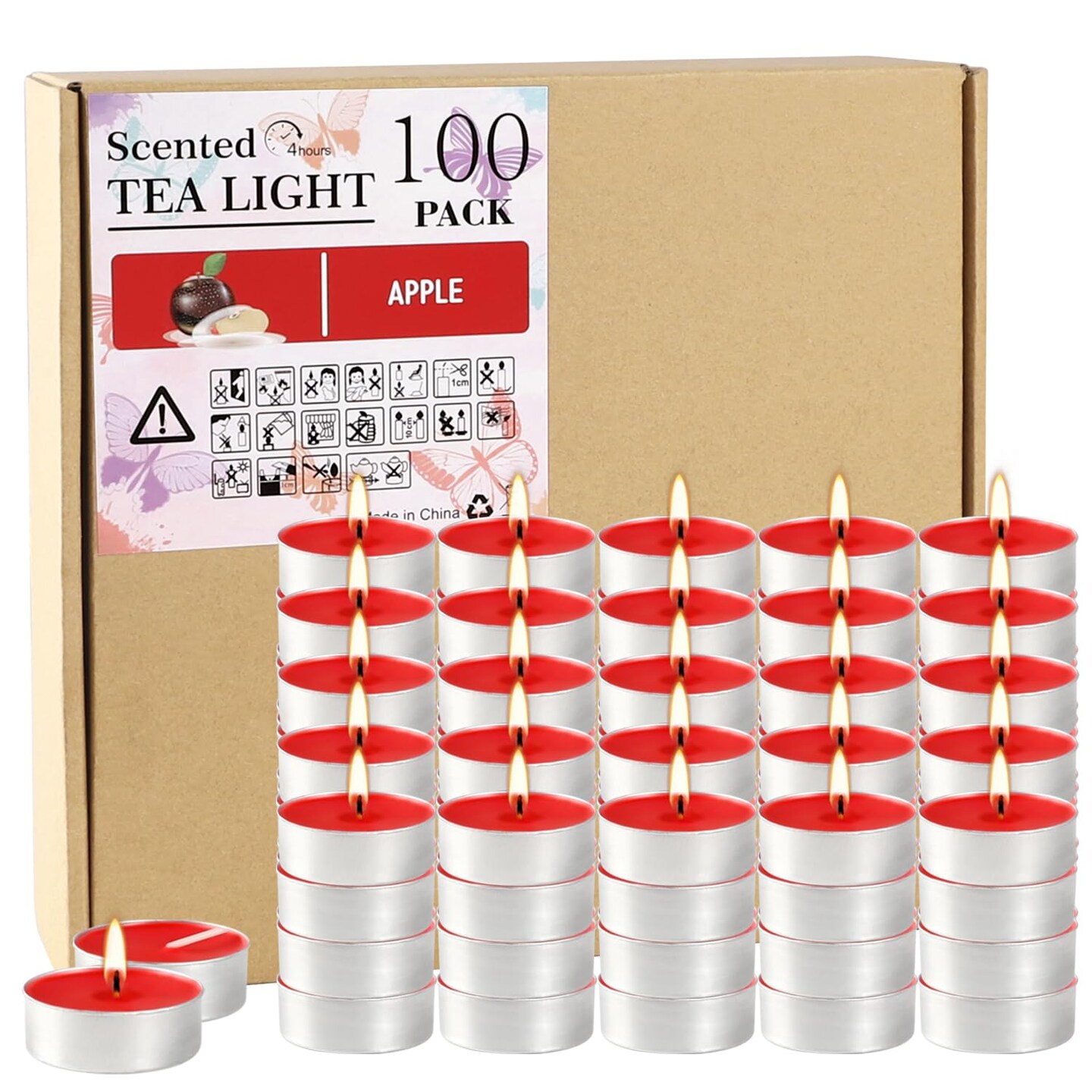 Red Scented Tealight Candles - 100 Pack Votive Candles Bulk - Apple Fragrance Tea Light Candle Gift Set for Holiday, Wedding and Home - 4 Hour