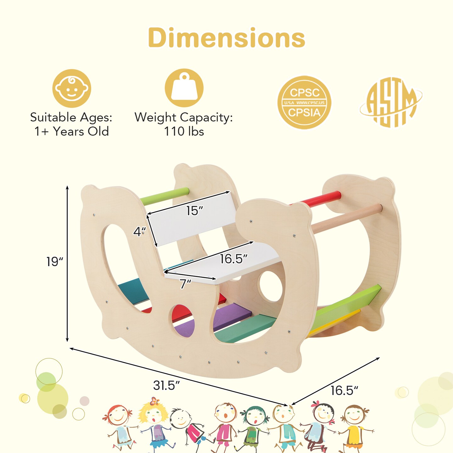 2-in-1 Rocking Horse Arch for Kids Montessori Climbing Toys with Arch Climbet - 31.5" L x 16.5" W x 19" H