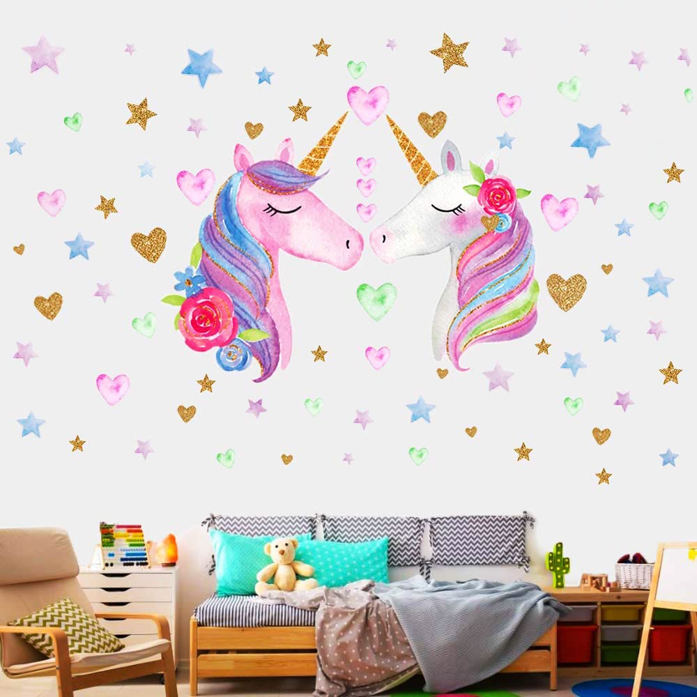 Unicorn Wall Decal,Large Size Unicorn Wall Sticker Decor for Gilrs Kids Bedroom Birthday Party