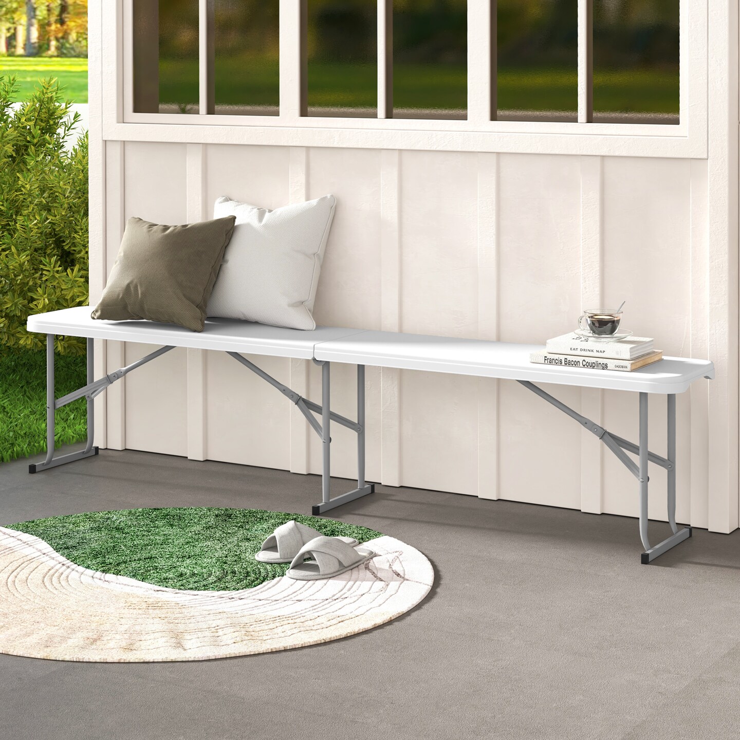 6 Feet Plastic Folding Bench Picnic Camping Dining Seat with Carrying Handle - 72&#x22; x 11&#x22; x 17&#x22; (L x W x H)