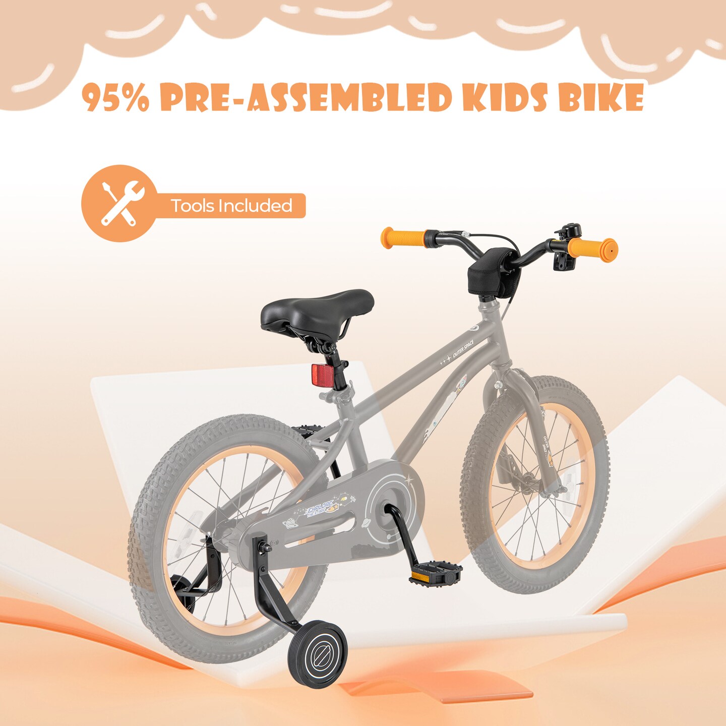 16-Inch Kids Bike Bicycle for Boys Girls 4-7 Adjustable with High Carbon Steel Frame - 45&#x22; x 21&#x22;x 28.5&#x22; (L x W x H)