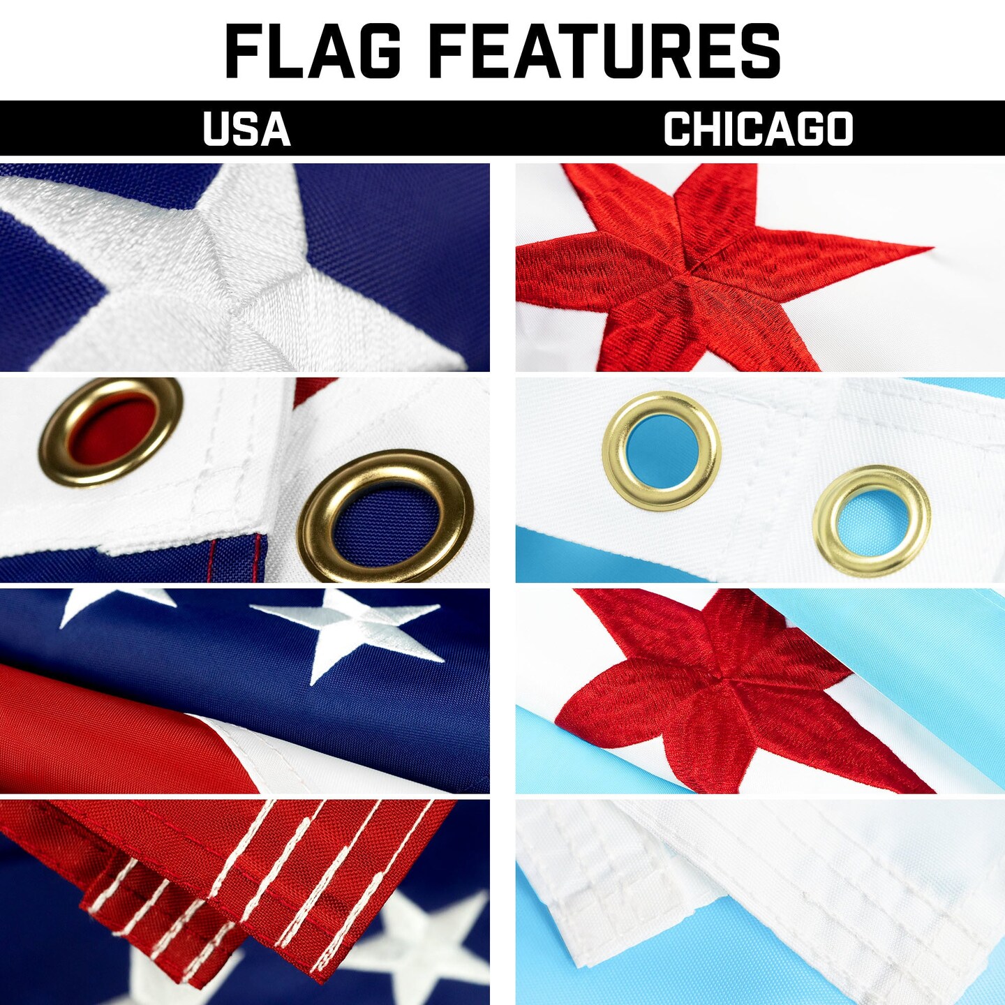G128 Combo Pack: 20 Ft Telescoping Aluminum Flagpole (Black) &#x26; American and Chicago City Flags 3x5 Ft, Both ToughWeave Series Embroidered Polyester | Pole with Flags Included