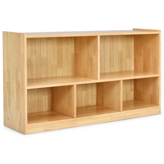 Children’s Toy Storage Cabinet 5-Cubby 2-Shelf Plywood Natural Color