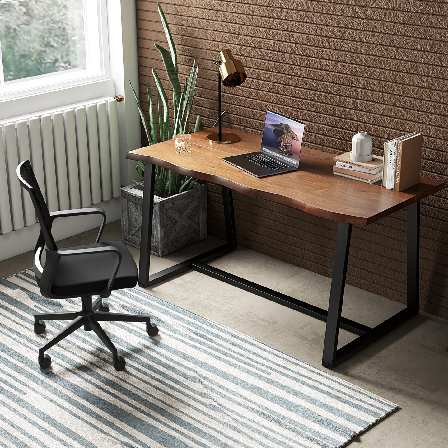 63" Large Dining Table with Wavy Edge and Heavy-duty Metal Frame - 63"L x 31.5"W x 31.5"H