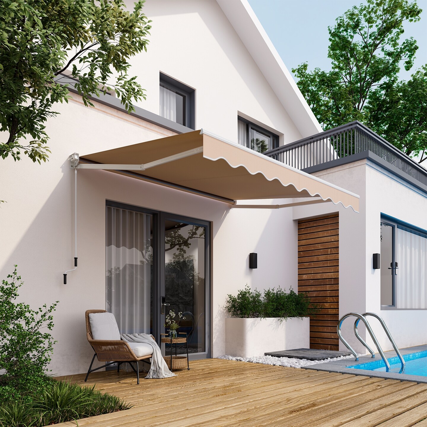 8x6.6 Feet Patio Retractable Awning with Manual Crank Handle