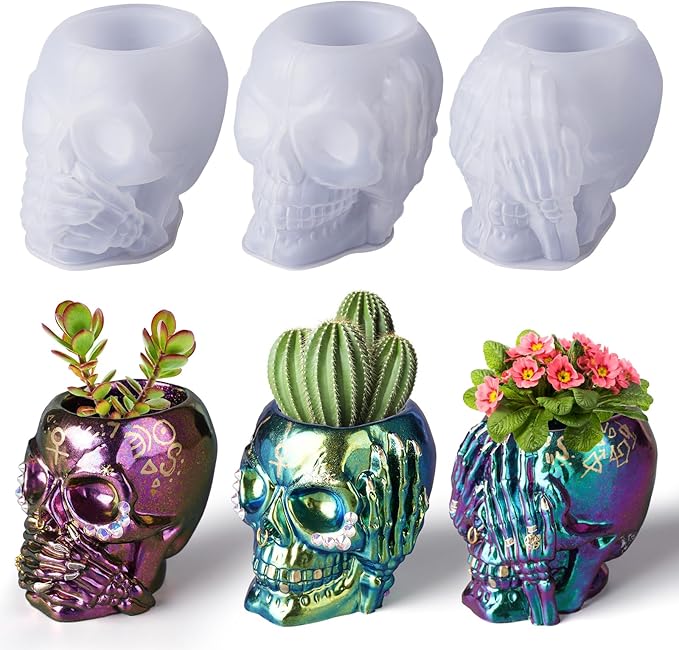 LET&#x27;S RESIN Skull Resin Molds, Hear-no, Speak-no, See-no 3 Pcs Skull Silicone Molds for Resin Crafts, Cute Epoxy Resin Molds Silicone for Resin Casting, DIY Craft, Home Decor