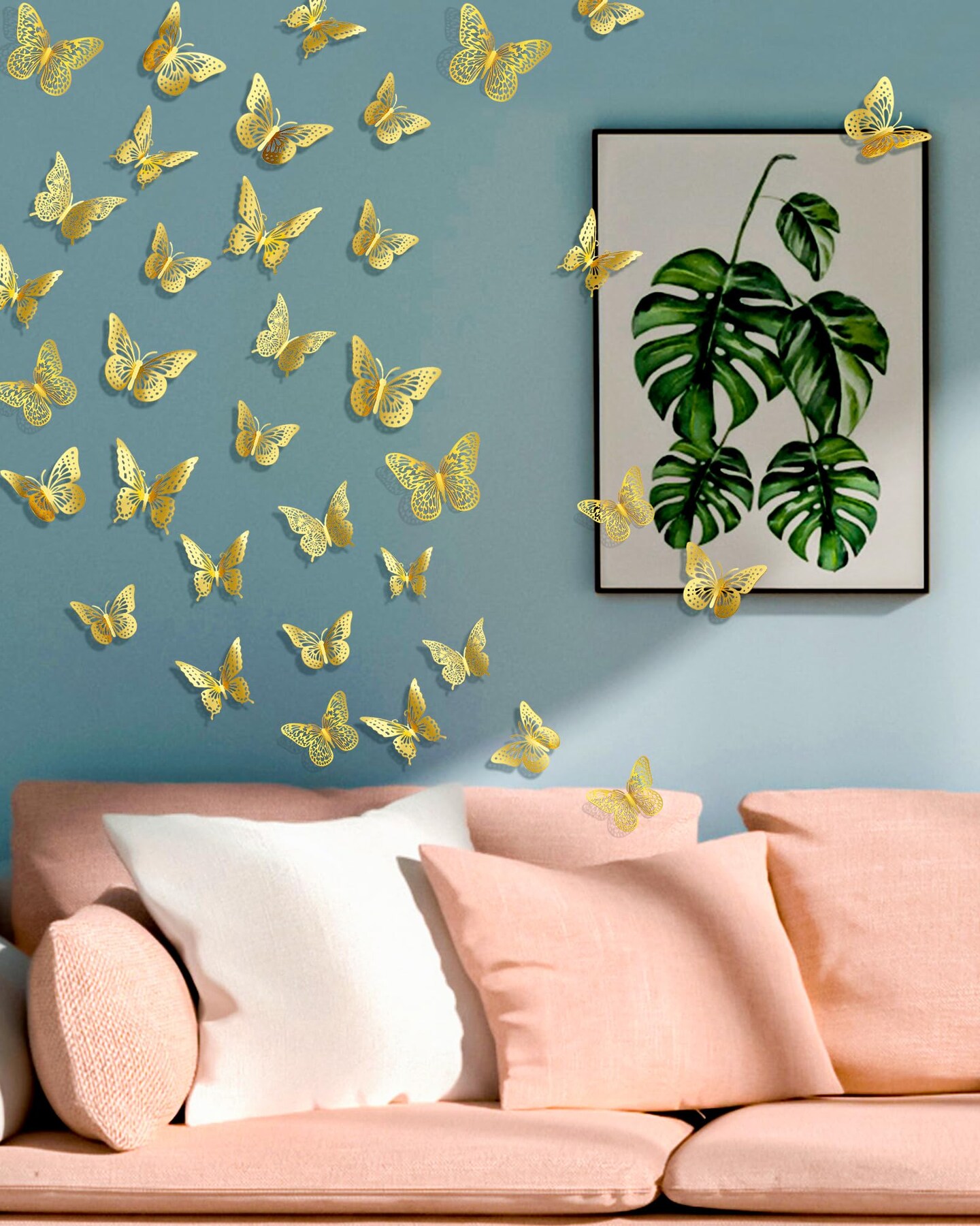 72Pcs 3D Butterfly Wall Decor, Gold Butterfly Fathers Day Decorations, 4 Styles 3 Sizes Removable Butterfly Room Decor Butterfly Wall Stickers for Birthday Party Garden Tea Cake Flower Decorations