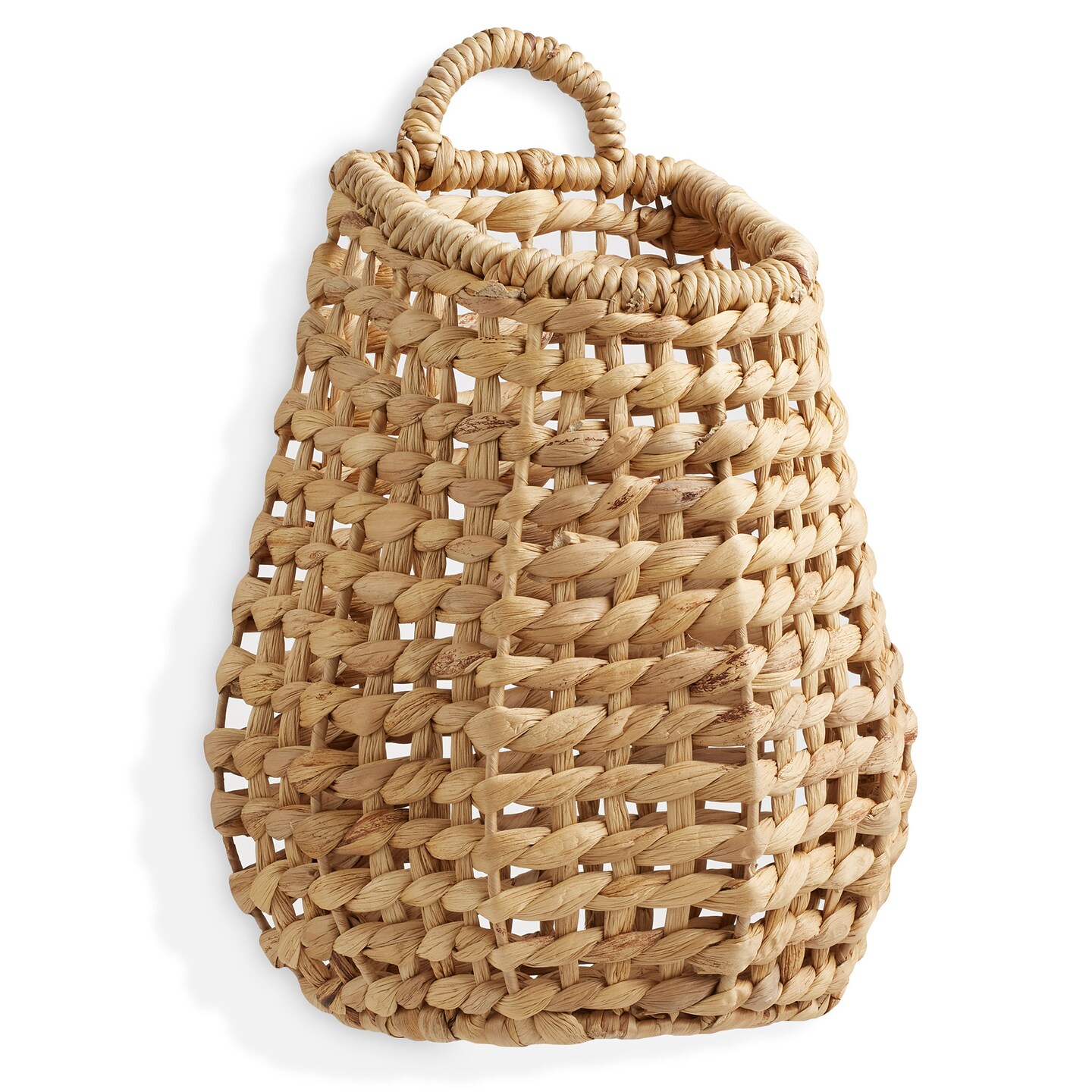 Casafield Open Weave Wall Hanging Basket for Plants and Flowers - Natural, Water Hyacinth Decorative Boho Accent for Front Door and Entryway