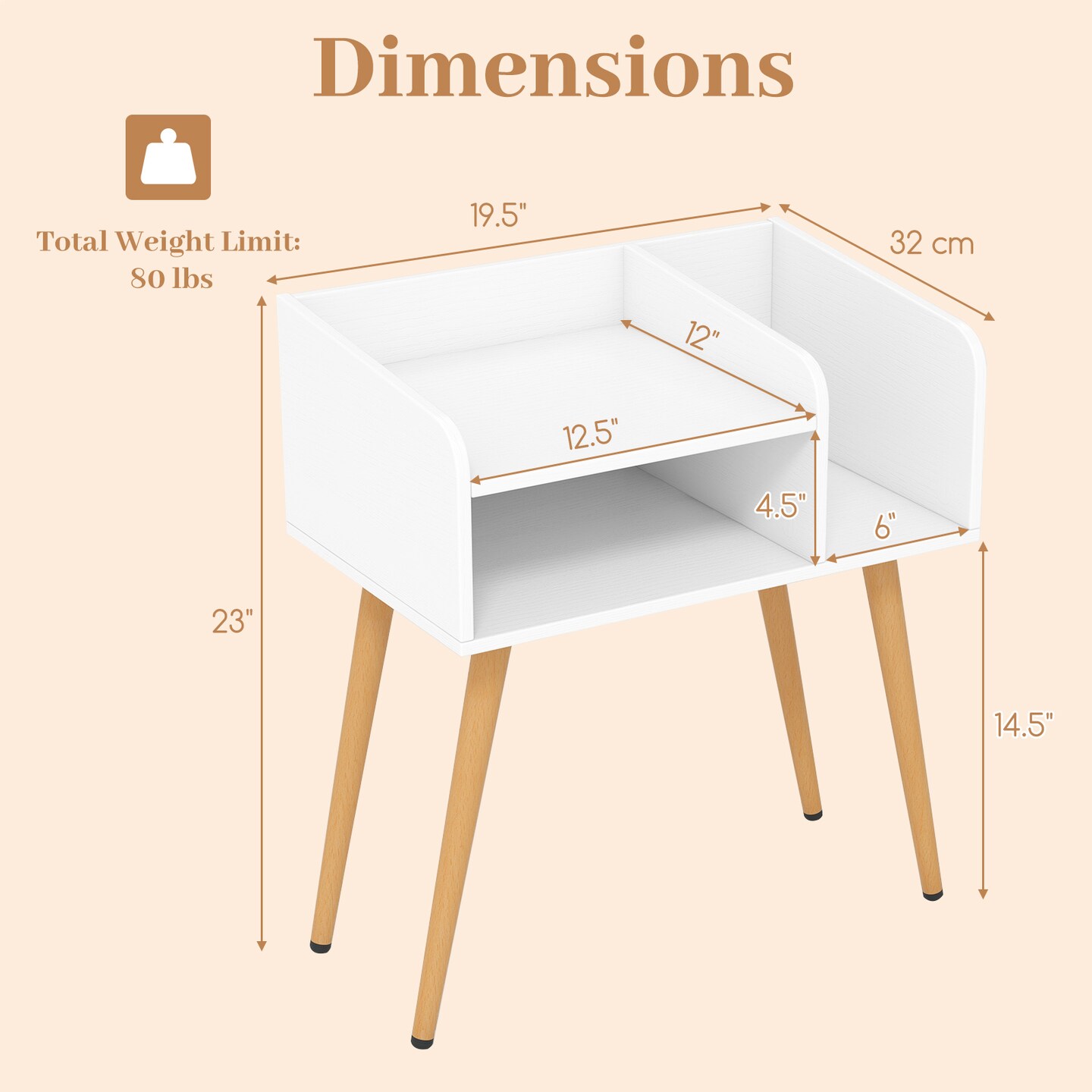 Mid Century Modern Nightstand  with Open Shelves