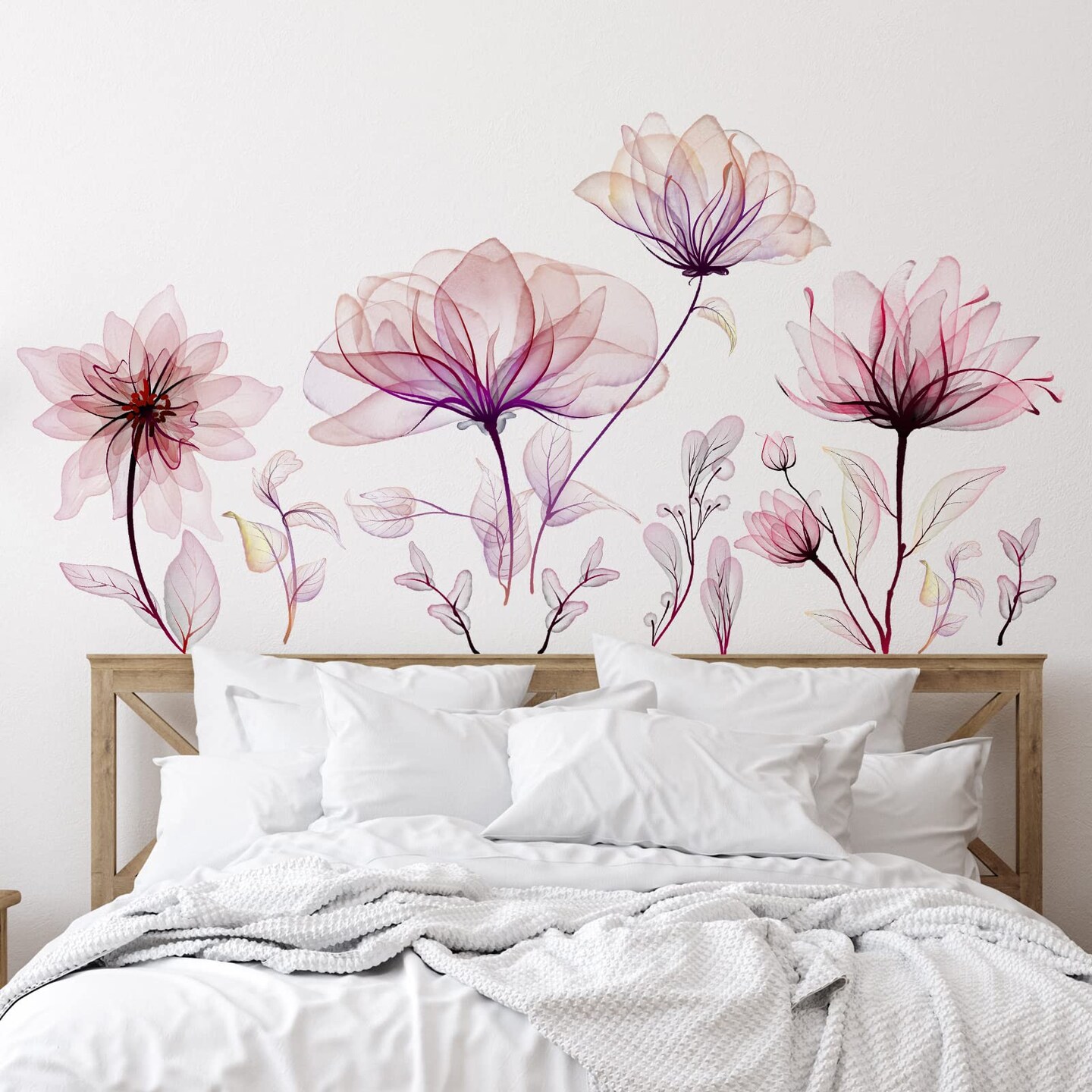 Zonon 6 Pieces Flowers Wall Decals Vinyl Dragonflies Flowers Wall Stickers Removable Floral Wall Murals Peel and Stick Colorful Flower Wall Decor for Bedroom Living Room Nursery(Floral)